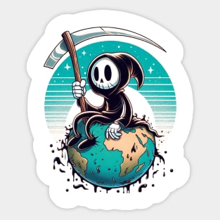 Whimsical Grim Reaper Sitting On Earth Sticker